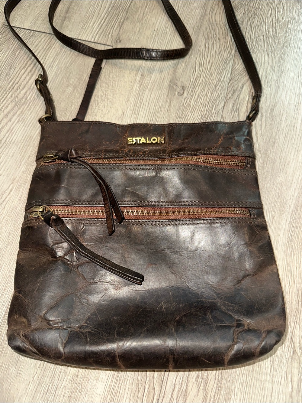 ESTALON Dark Brown Leather Crossbody Bag Purse